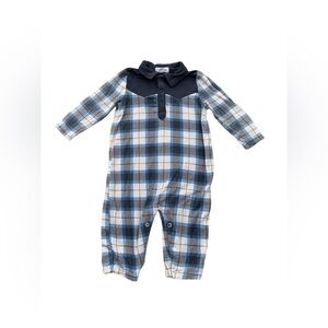 Angel Dear Size 3-6 Months Blue Plaid Bamboo Polo Romper Coverall